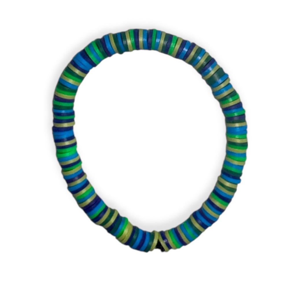 3 FOR $10 HANDCRAFTED Blue & Green Clay Beaded Stretch Bracelet